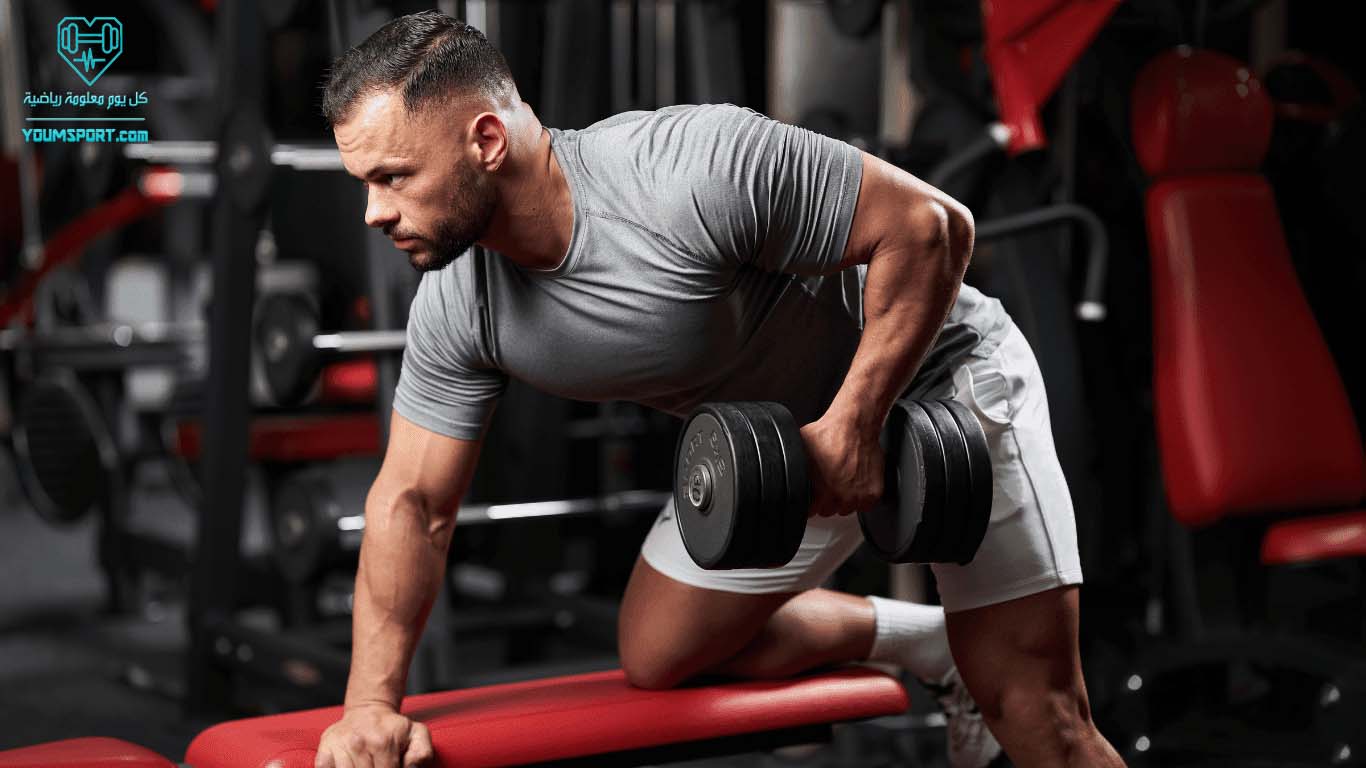 تمرين التجديف بالدمبل على المقعد لعضلات الظهر